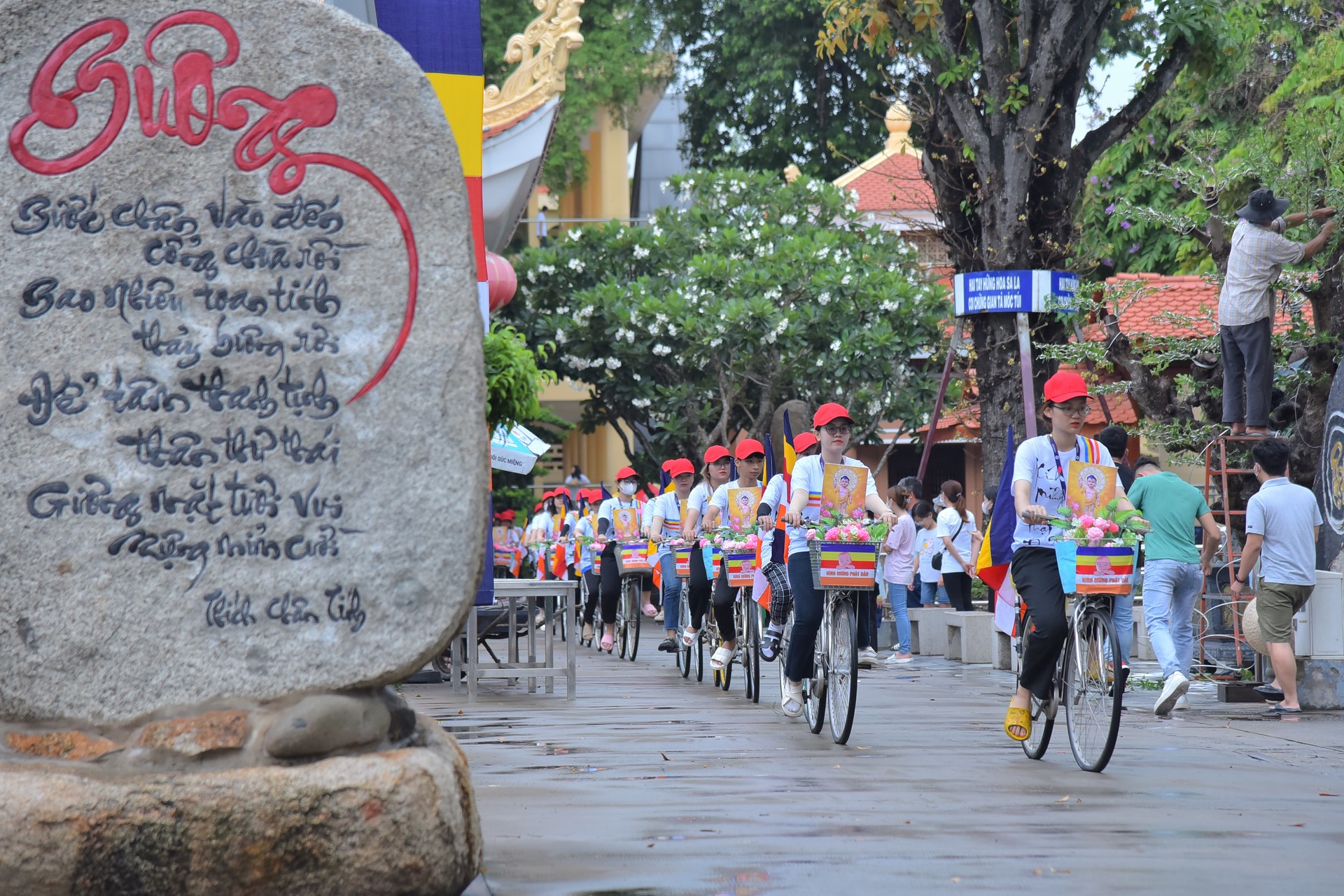 Parade of bicycles decorated with flowers to welcome the Buddha's Birthday (Buddhist Calendar 2567 - Solar Calendar 2023)