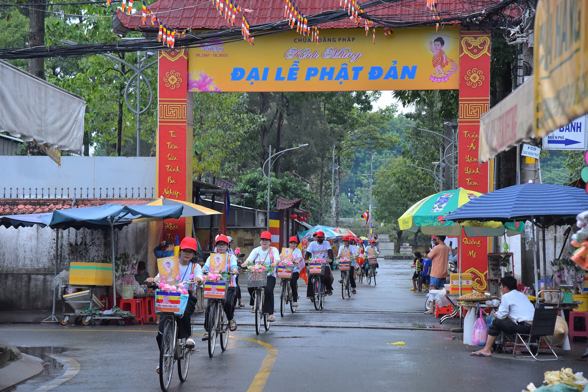Parade of bicycles decorated with flowers to welcome the Buddha's Birthday (Buddhist Calendar 2567 - Solar Calendar 2023)