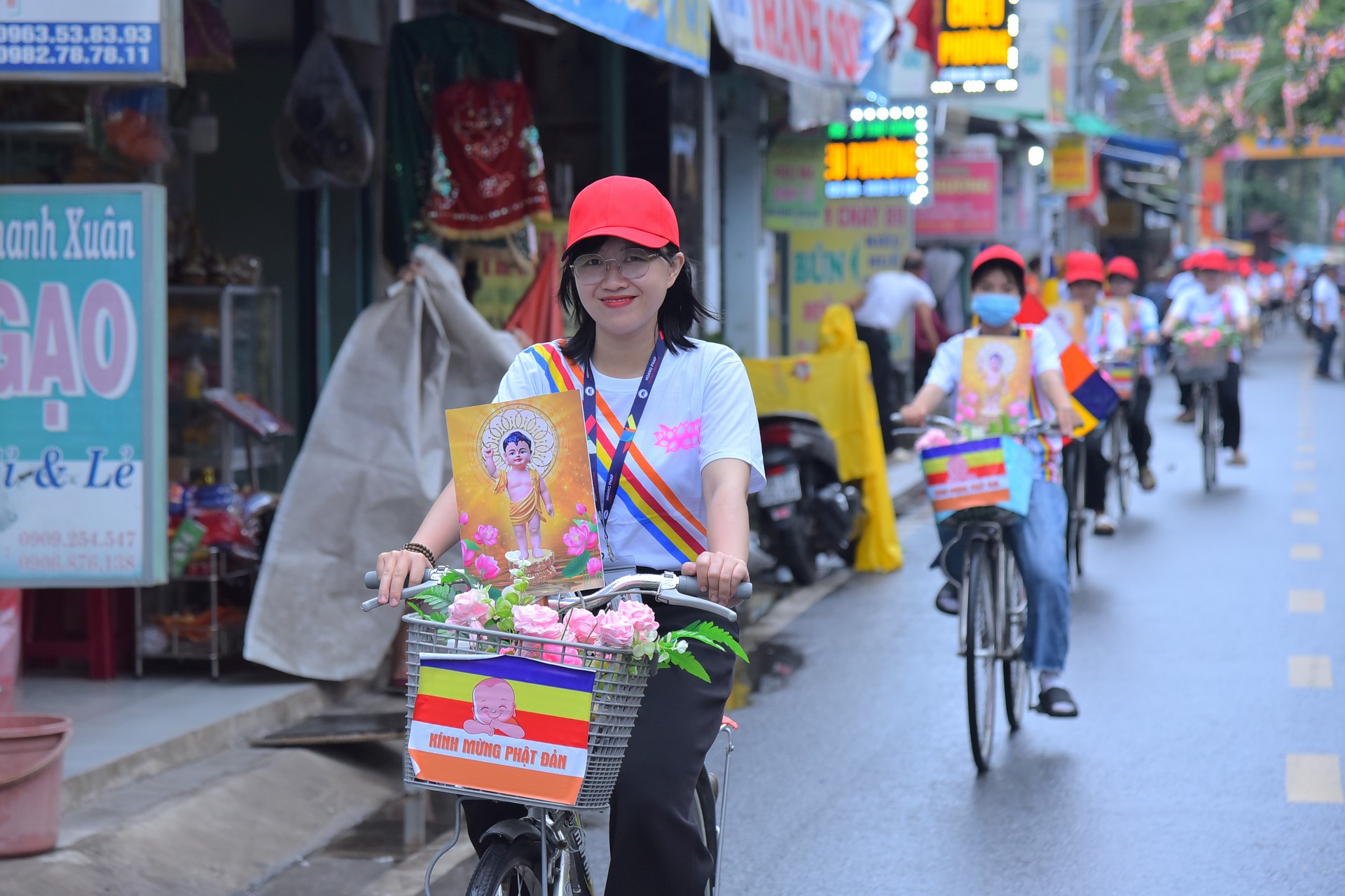 Parade of bicycles decorated with flowers to welcome the Buddha's Birthday (Buddhist Calendar 2567 - Solar Calendar 2023)