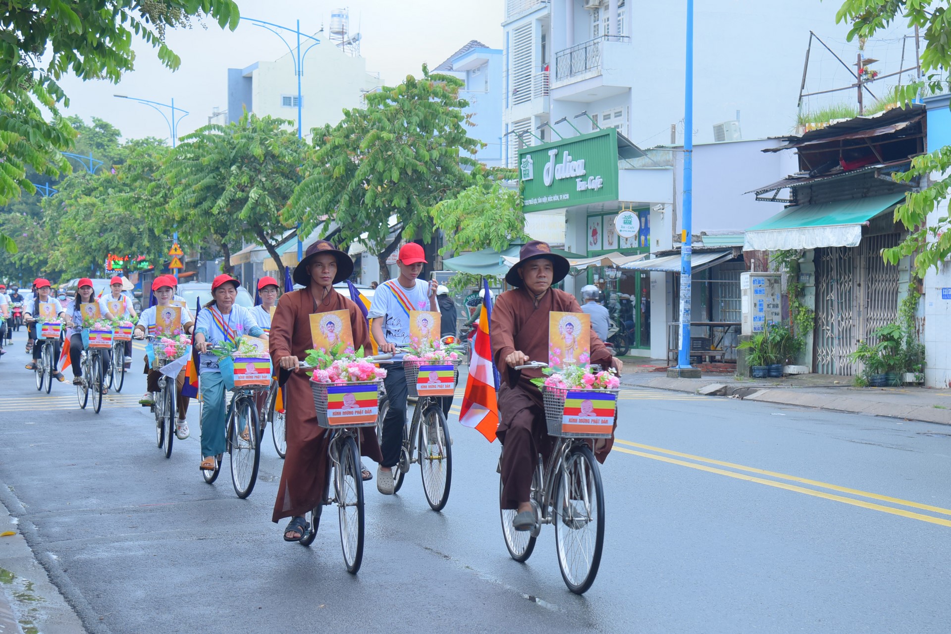 Parade of bicycles decorated with flowers to welcome the Buddha's Birthday (Buddhist Calendar 2567 - Solar Calendar 2023)