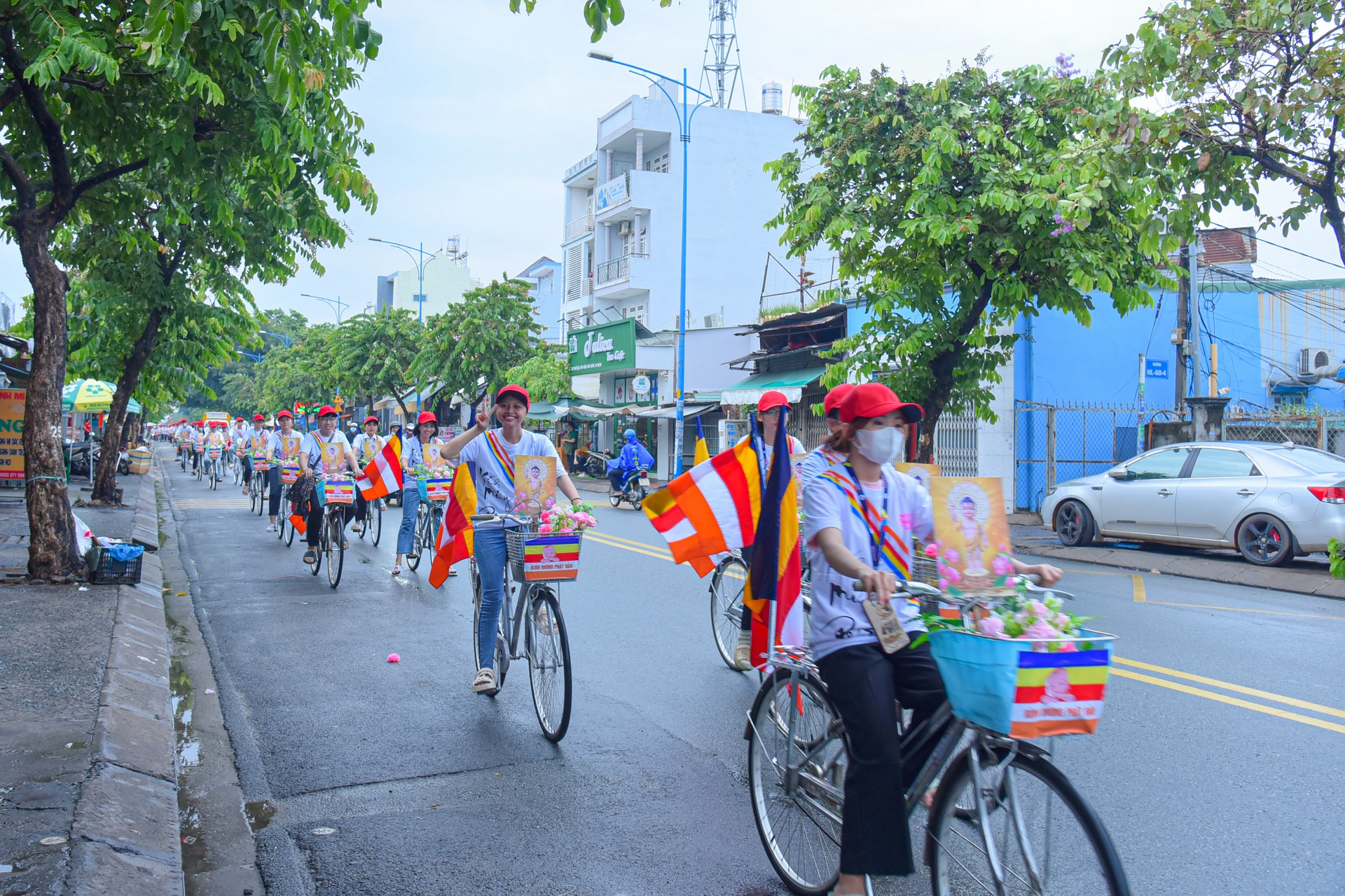 Parade of bicycles decorated with flowers to welcome the Buddha's Birthday (Buddhist Calendar 2567 - Solar Calendar 2023)
