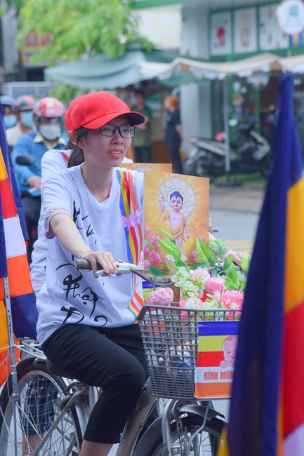 Parade of bicycles decorated with flowers to welcome the Buddha's Birthday (Buddhist Calendar 2567 - Solar Calendar 2023)