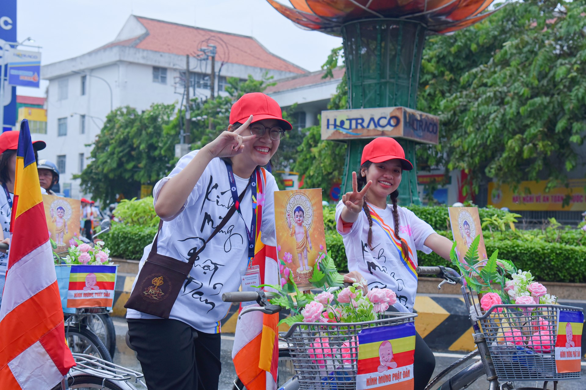 Parade of bicycles decorated with flowers to welcome the Buddha's Birthday (Buddhist Calendar 2567 - Solar Calendar 2023)