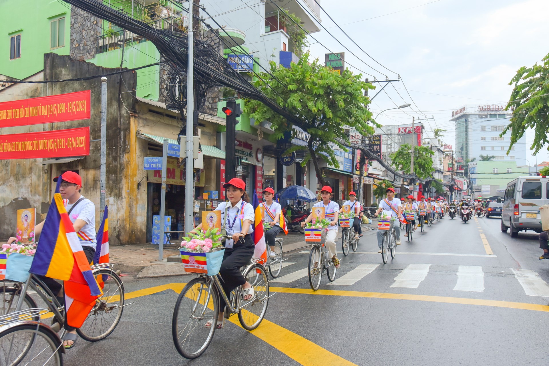 Parade of bicycles decorated with flowers to welcome the Buddha's Birthday (Buddhist Calendar 2567 - Solar Calendar 2023)