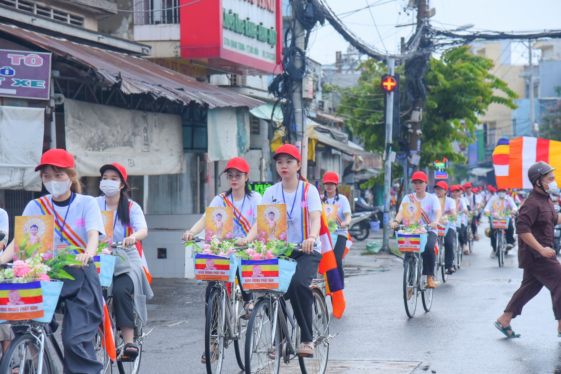 Parade of bicycles decorated with flowers to welcome the Buddha's Birthday (Buddhist Calendar 2567 - Solar Calendar 2023)