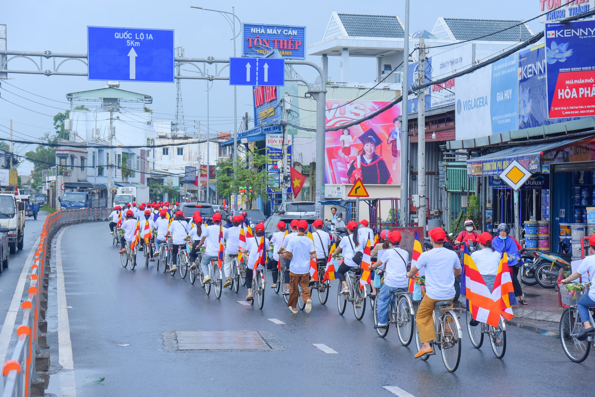 Parade of bicycles decorated with flowers to welcome the Buddha's Birthday (Buddhist Calendar 2567 - Solar Calendar 2023)