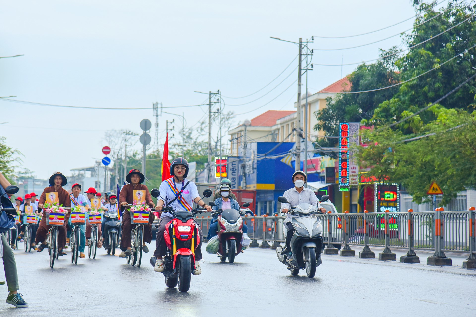 Parade of bicycles decorated with flowers to welcome the Buddha's Birthday (Buddhist Calendar 2567 - Solar Calendar 2023)