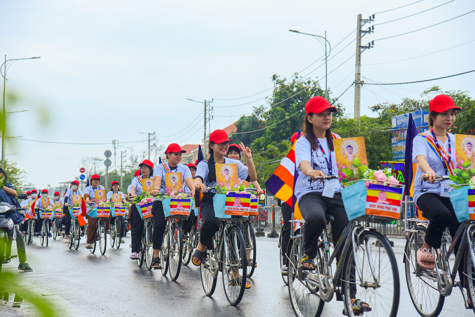 Parade of bicycles decorated with flowers to welcome the Buddha's Birthday (Buddhist Calendar 2567 - Solar Calendar 2023)