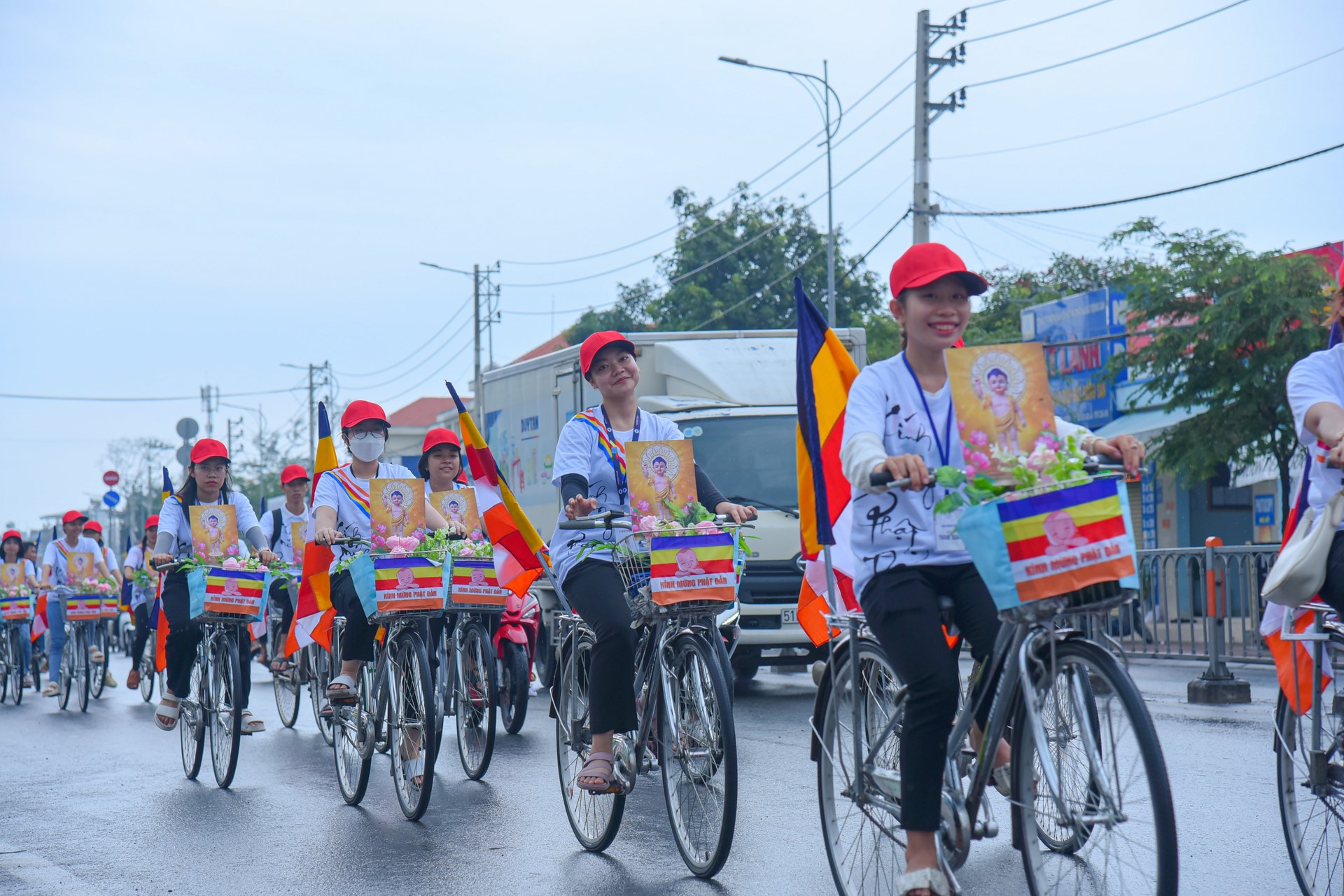 Parade of bicycles decorated with flowers to welcome the Buddha's Birthday (Buddhist Calendar 2567 - Solar Calendar 2023)