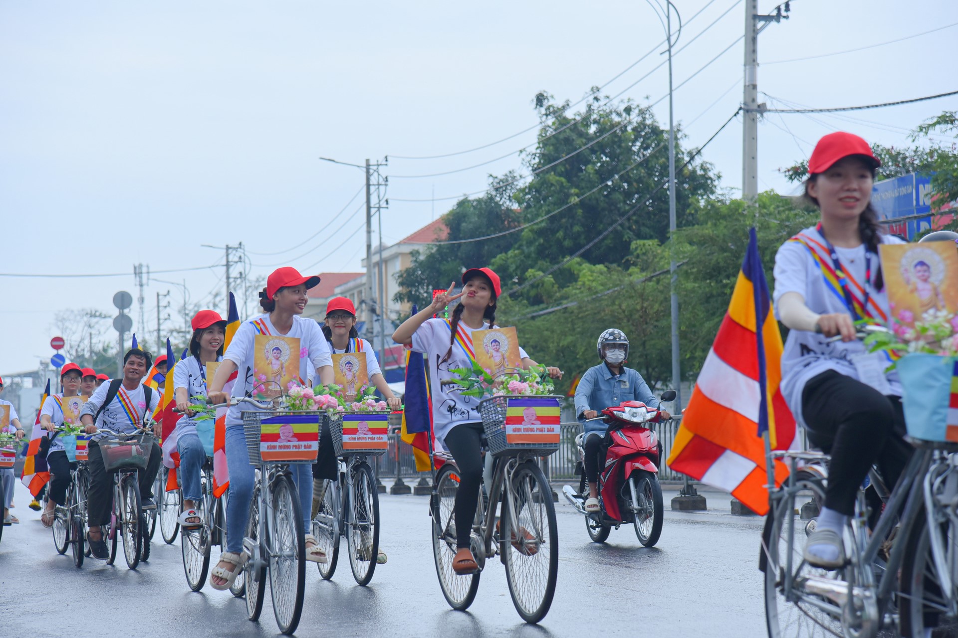 Parade of bicycles decorated with flowers to welcome the Buddha's Birthday (Buddhist Calendar 2567 - Solar Calendar 2023)