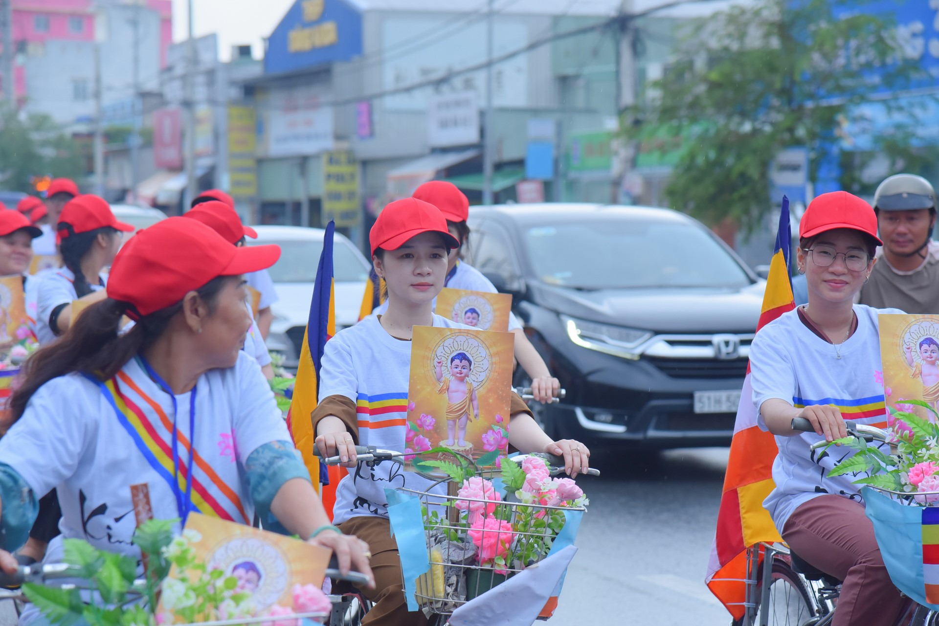 Parade of bicycles decorated with flowers to welcome the Buddha's Birthday (Buddhist Calendar 2567 - Solar Calendar 2023)