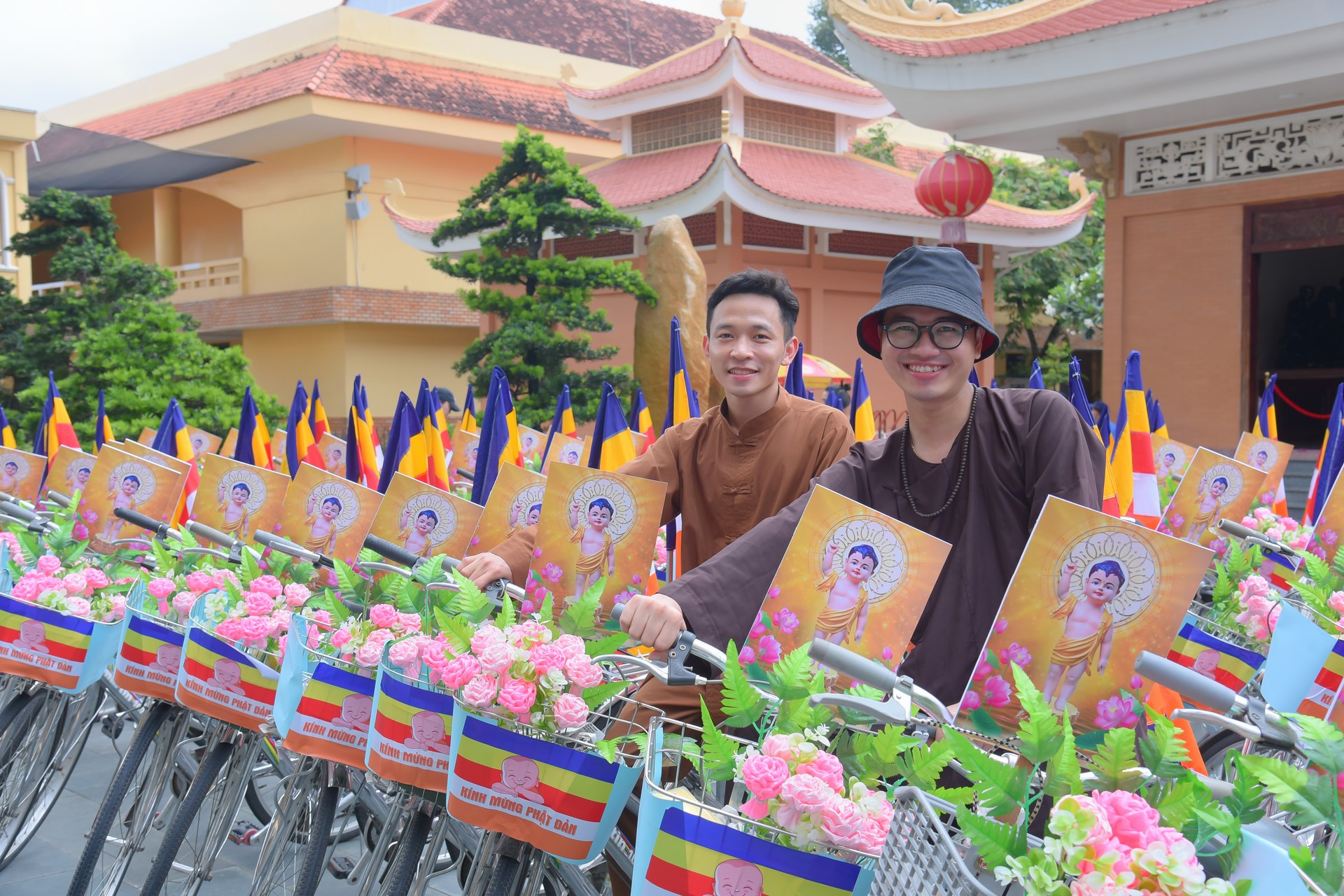 Parade of bicycles decorated with flowers to welcome the Buddha's Birthday (Buddhist Calendar 2567 - Solar Calendar 2023)