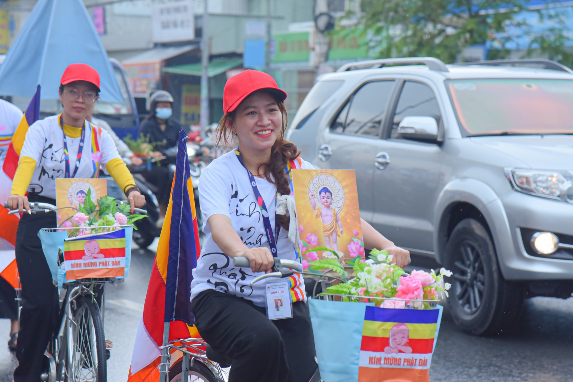Parade of bicycles decorated with flowers to welcome the Buddha's Birthday (Buddhist Calendar 2567 - Solar Calendar 2023)