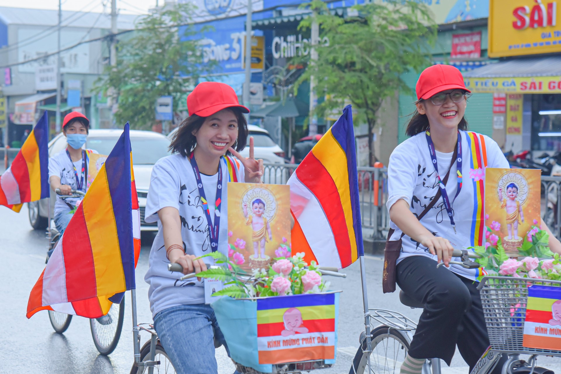 Parade of bicycles decorated with flowers to welcome the Buddha's Birthday (Buddhist Calendar 2567 - Solar Calendar 2023)
