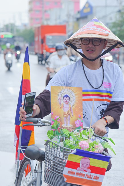 Parade of bicycles decorated with flowers to welcome the Buddha's Birthday (Buddhist Calendar 2567 - Solar Calendar 2023)