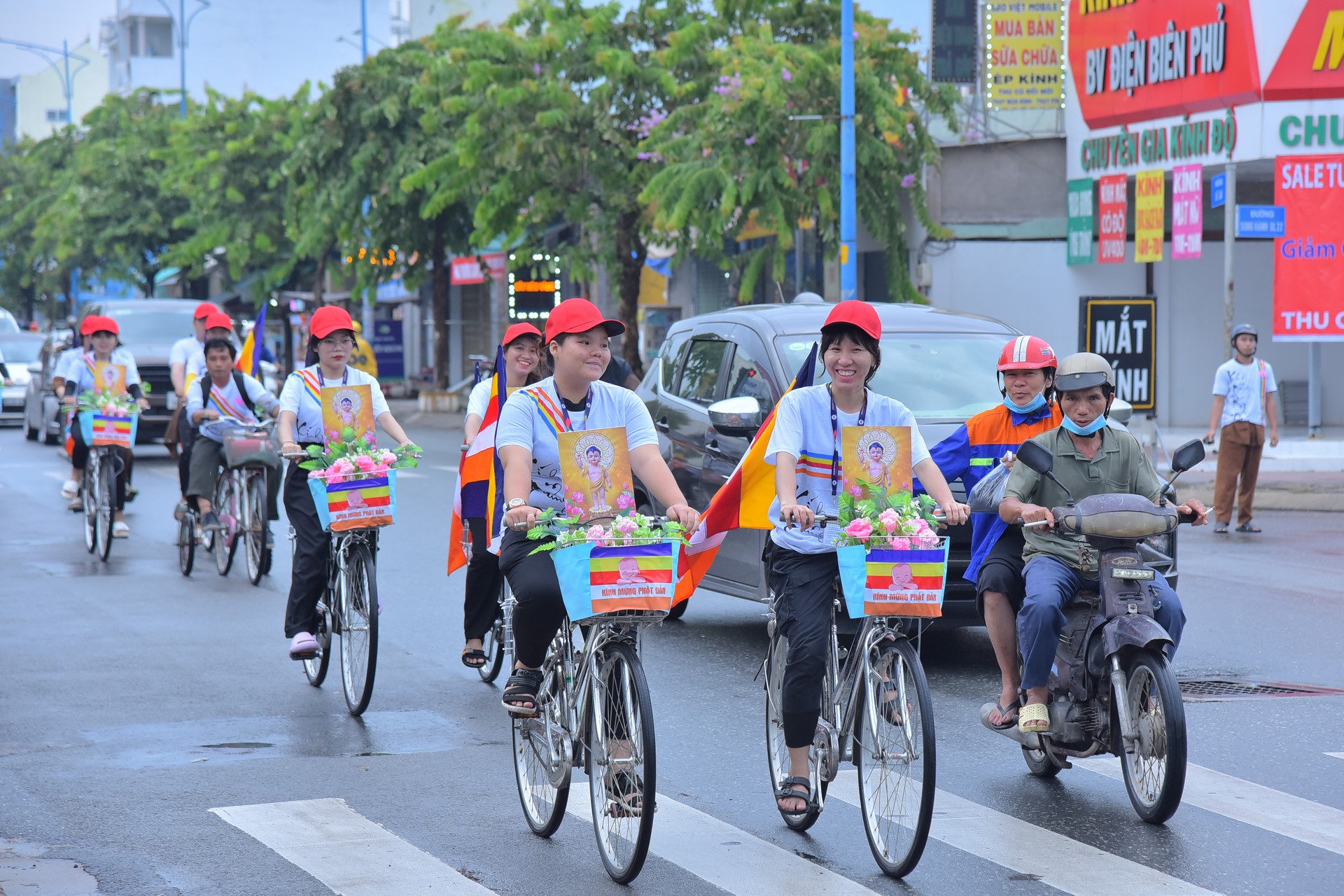 Parade of bicycles decorated with flowers to welcome the Buddha's Birthday (Buddhist Calendar 2567 - Solar Calendar 2023)