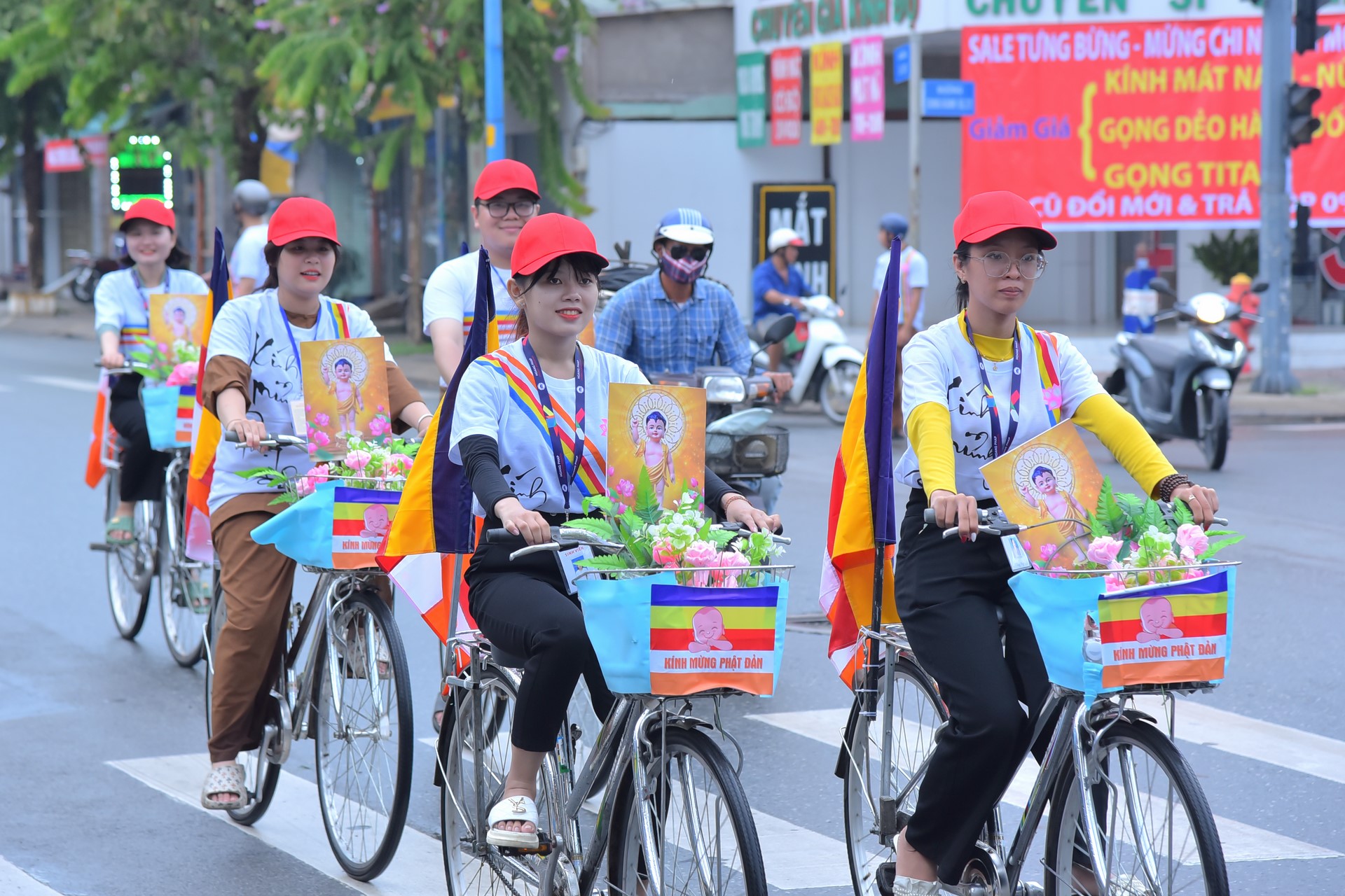 Parade of bicycles decorated with flowers to welcome the Buddha's Birthday (Buddhist Calendar 2567 - Solar Calendar 2023)