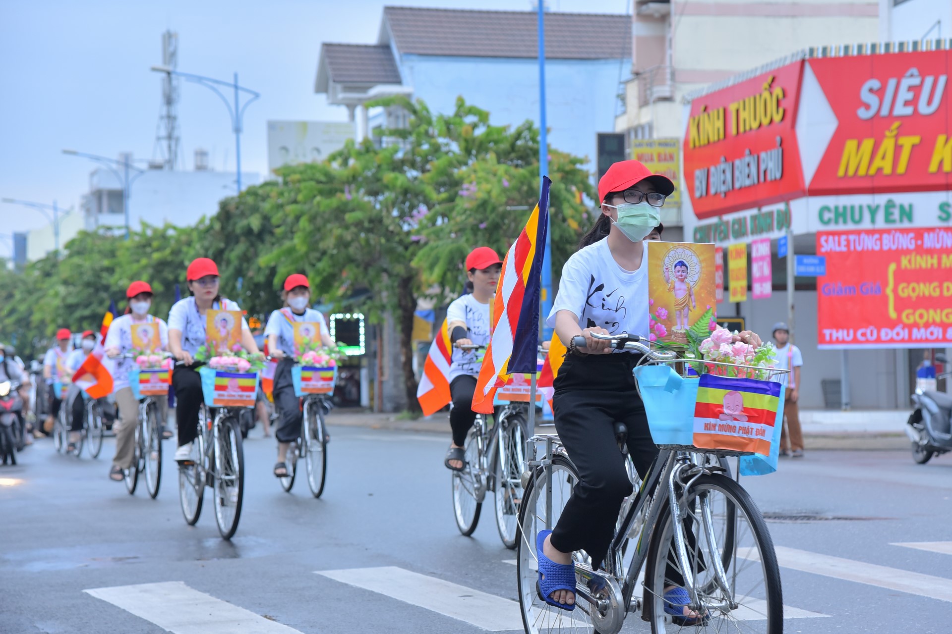 Parade of bicycles decorated with flowers to welcome the Buddha's Birthday (Buddhist Calendar 2567 - Solar Calendar 2023)