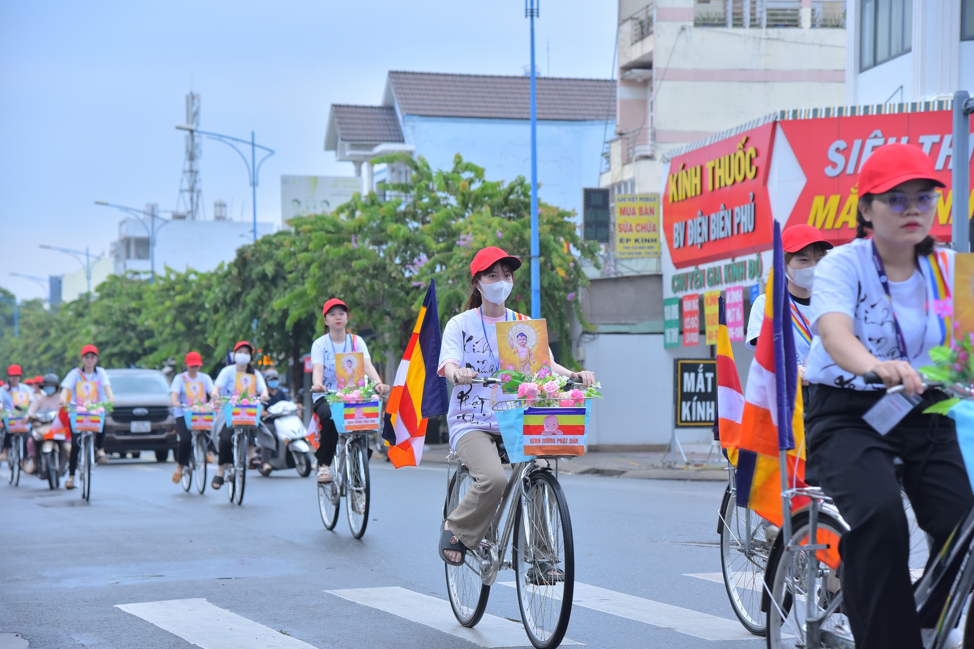 Parade of bicycles decorated with flowers to welcome the Buddha's Birthday (Buddhist Calendar 2567 - Solar Calendar 2023)