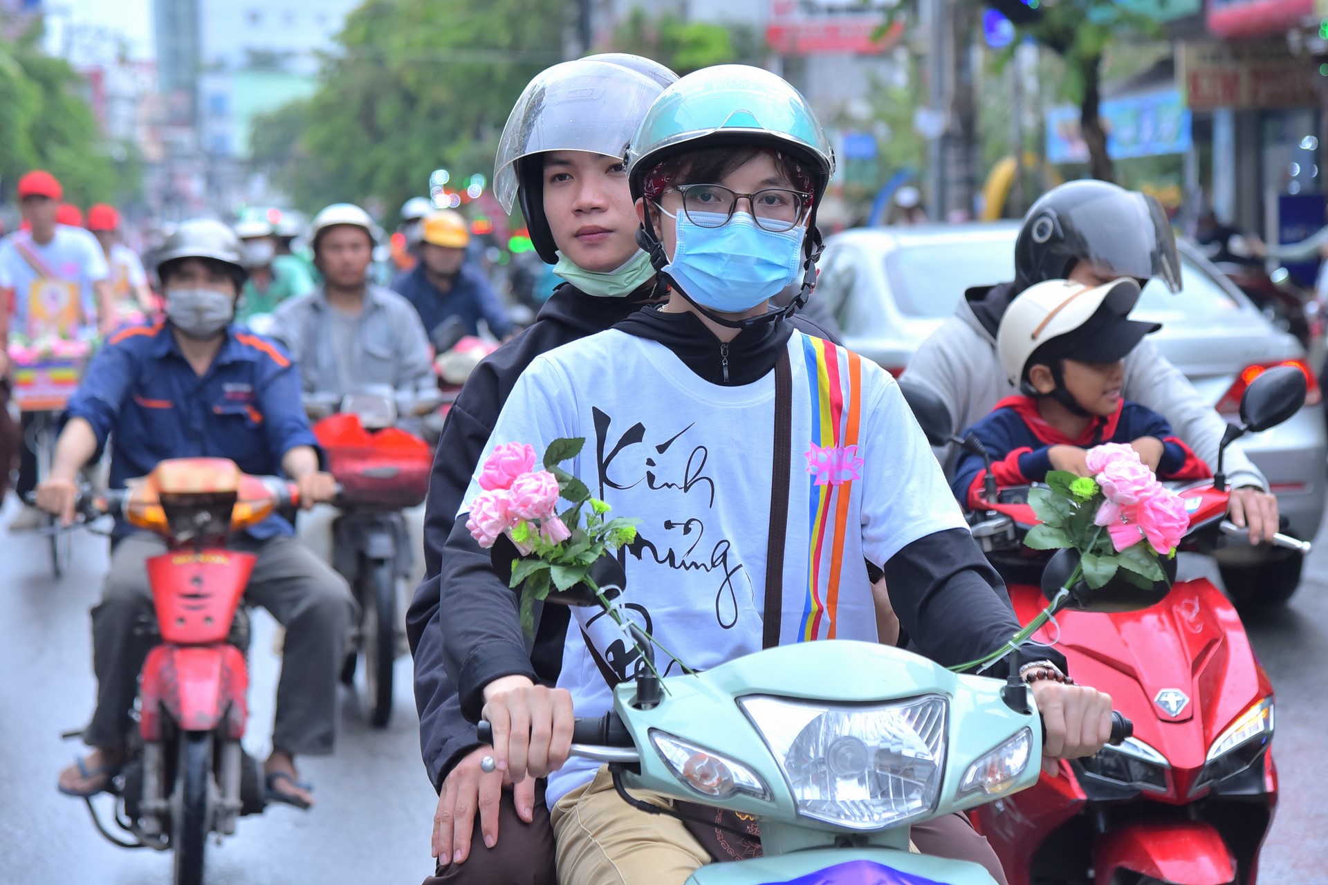 Parade of bicycles decorated with flowers to welcome the Buddha's Birthday (Buddhist Calendar 2567 - Solar Calendar 2023)
