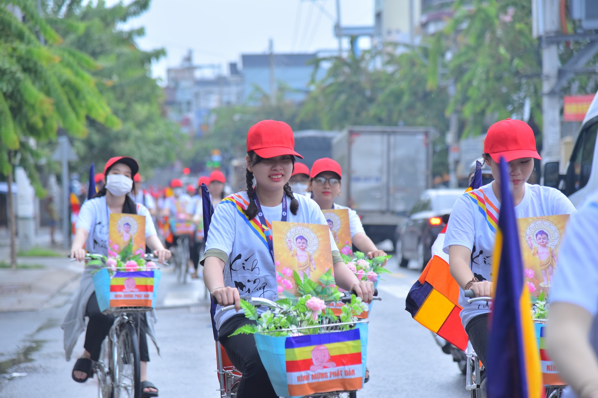 Parade of bicycles decorated with flowers to welcome the Buddha's Birthday (Buddhist Calendar 2567 - Solar Calendar 2023)