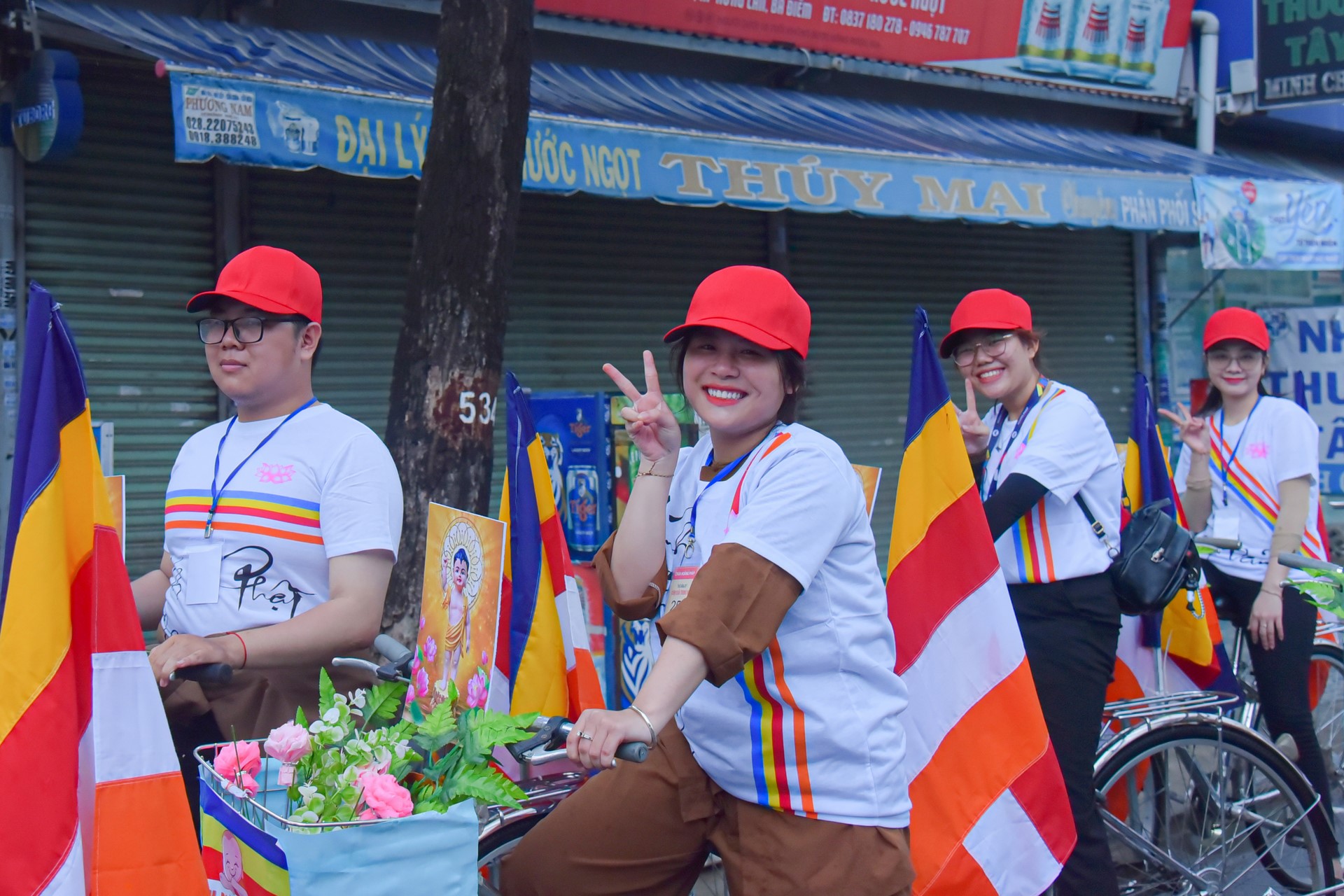 Parade of bicycles decorated with flowers to welcome the Buddha's Birthday (Buddhist Calendar 2567 - Solar Calendar 2023)