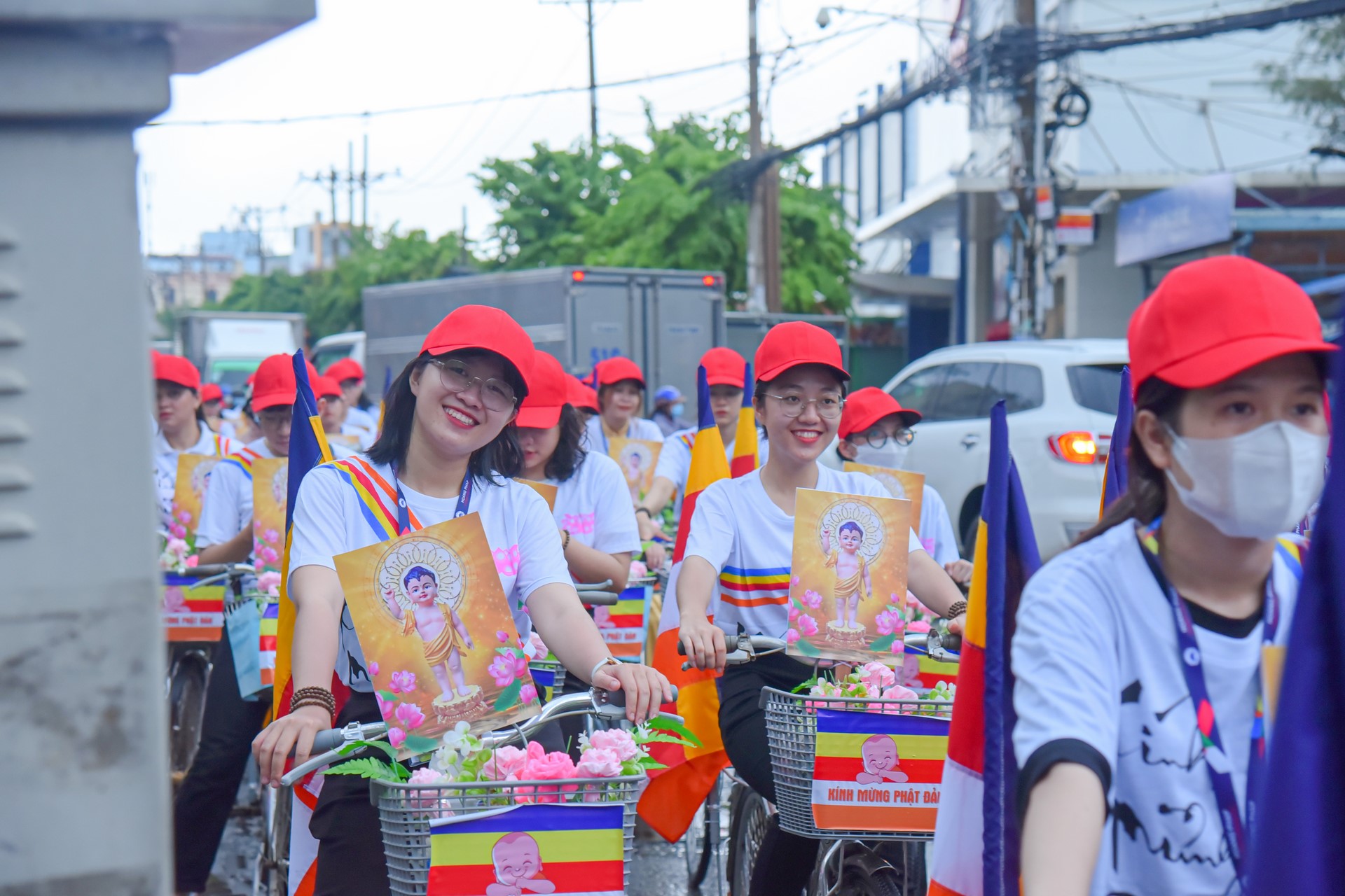Parade of bicycles decorated with flowers to welcome the Buddha's Birthday (Buddhist Calendar 2567 - Solar Calendar 2023)