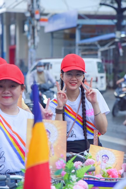 Parade of bicycles decorated with flowers to welcome the Buddha's Birthday (Buddhist Calendar 2567 - Solar Calendar 2023)