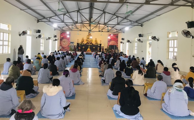 Year End Practice, a past year closing program, giving Tet gifts at Dong Cao pagoda