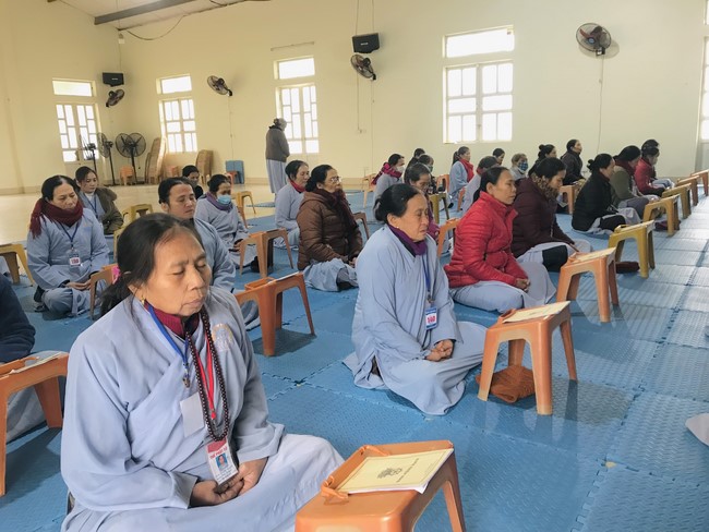 Year End Practice, a past year closing program, giving Tet gifts at Dong Cao pagoda