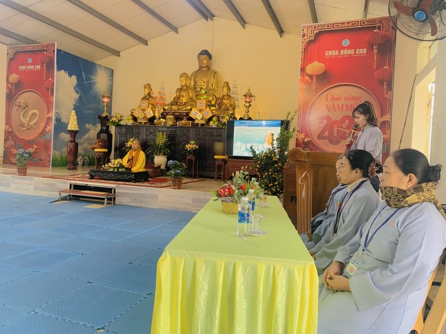 Year End Practice, a past year closing program, giving Tet gifts at Dong Cao pagoda