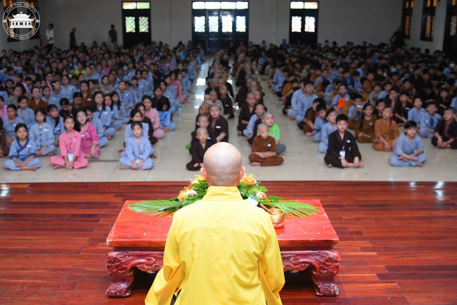 Starting the Temporary Ordination Retreat for Children in Summer with the theme Sowing compassion seeds