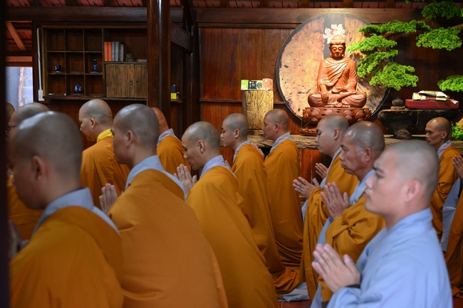 Chư Tăng đảnh lễ Hoà thượng Ân sư sau khi thọ giới tại Đại giới đàn Thiện Huệ - Đồng Tháp