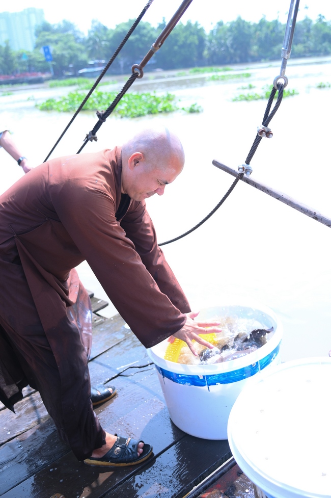 Phóng sinh tại bến phà Bình Mỹ.